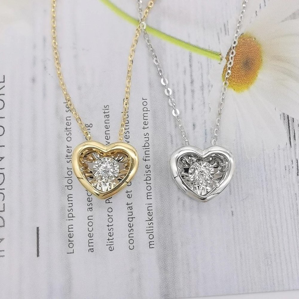 SOLID 18K GOLD DANCING HEART NECKLACE - Picture 5 of 16
